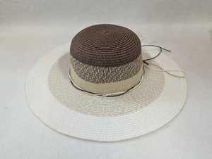 Tormenter Wide Brim Floppy Beach Sun Hat Women's Adult Beige White 100% Paper - Picture 1 of 7