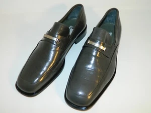 Mocasines italianos de cuero gris Moreschi zapatos sin cordones talla 10 hechos a mano en Italia - Imagen 1 de 20