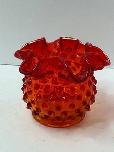 Ciotola rosa arruffata Fenton Hobnail vintage anni 60 colore amberina SP33 - Foto 1 di 8