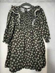 Zara Girls Size 4 / 5 Green Floral Ruffle Dress Boho EUC - Picture 1 of 8