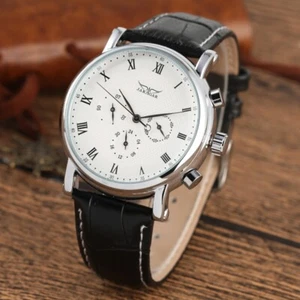 JARAGAR Automatic Mechanical Watch for Men Sport Leather Band Wristwatch Gifts - Picture 1 of 14