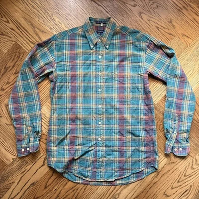 VTG 80s 90s Gant Authentic Madras Plaid Button Up Shirt Medium - Image 1 of 4