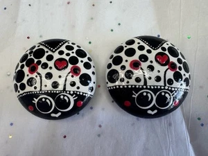 Artisan Painted Rock | 2 Lady Bug Set Dot Art #B - Picture 1 of 5