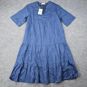 Grae Cove Linen Midi Dress Womens M Blue Tiered Coastal Minimalist Feminine - Picture 1 of 6