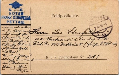 Slovenia 1918 Royal Field PO No. 281 - Pettau PPC - J24818 - Image 1 of 2