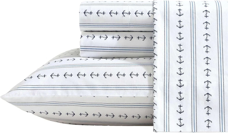 Nautica - 床单,棉 Percale 床上用品套装带配套枕套,脆 — 第 1/4 张图片