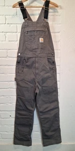 Carhartt Rugged Flex Relaxed Fit Canvas Bib Overalls Double Knee Grey Size 30x27 - Picture 1 of 13