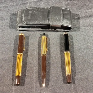 Pelikan Souveran Pens - Tortoiseshell Brown - Set Of 3 With Case - With Nibs - Picture 1 of 19