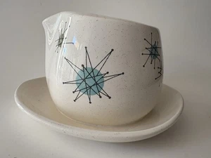 Vintage Franciscan Atomic Starburst Round Gravy Boat w/Plate Earthenware MCM - Picture 1 of 6