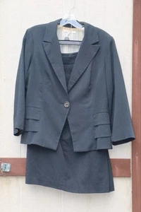 Cabi Blazer Skirt Set Suit Size 8 Blue With White Striped Fold Up Sleeve Lining - Picture 1 of 13