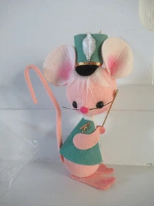 Vintage Christbaumschmuck Filz beflockt Neu aus altem Lagerbestand 60er rosa Trommel Major Maus 6" - Bild 1 von 4