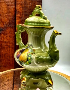 Vintage Teapot Ironstone Large Fruit Green 1990' Staffordshire - Picture 1 of 11