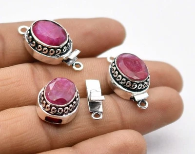 1 Pc Ruby Box Clasp 1 Strand Antique Silver Plated - Image 1 of 4