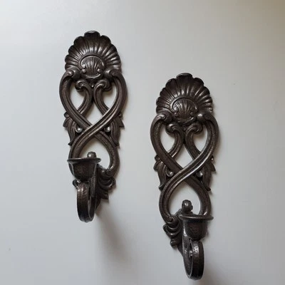 "Juego de candelabro aplique de pared marrón ornamentado Homco 1988 de colección #2230 hecho en EE. UU. 11""" Foto 1 de 4