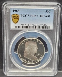 1963 50c Franklin Half Dollar PCGS Gold Shield PR67+ DCAM - Picture 1 of 4