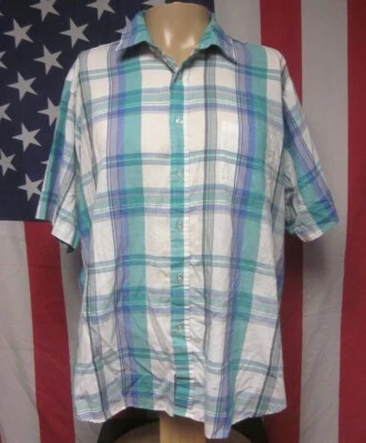 MAURICE SASSON plaid shirt XL beat-up button-down 1980s vtg pastels - Image 1 of 3