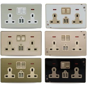 Nuevo Diseño 2 Pandillas Doble 13A Enchufe de Pared Conmutado con Neón + 2 Puertos USB - Imagen 1 de 12