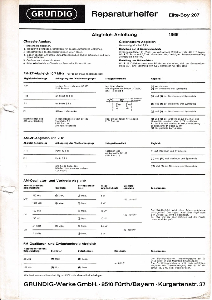 Manual de servicio Instrucciones para Grundig Elite Boy 207 Foto 1 de 1