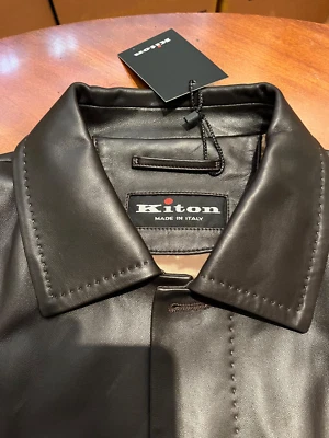 KITON темно-коричневый средней длины масло мягкой кожи пальто 56 EU. НОВЫЙ с ярлыками - Изображение 1 из 4