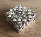 Sophia Collection Crystal and Pearl Flower Square Trinket jewellery box
