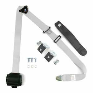 3pt White Retractable Seat Belt With Mounting Brackets - Standard Buckle