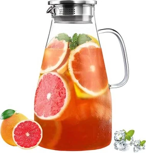 3 Quart Glass Pitcher with Lid, 96 Oz for Iced Tea, Juice, Milk, Coffee - Picture 1 of 3