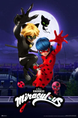 Miraculous Ladybug Cat Noir Team Up Cartoon TV Series Art Print Poster 12x18