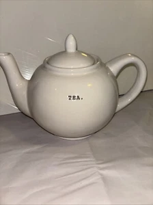 Pottery Barn Coffee House Large White 8-10 Cup Teapot "Tea" Spell Out -NEW- - Picture 1 of 5