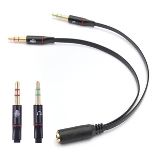 Audio Splitter Kabel Schwarz Y Adapter Kopfhörer Headset 3.5mm Flachkabel PC - Bild 1 von 4