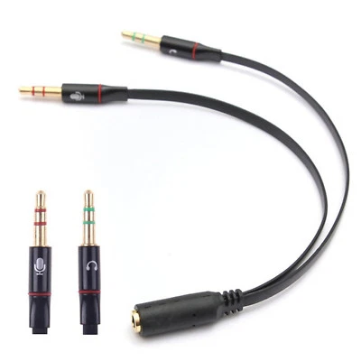 3K Audio Splitter Kabel Schwarz Y Adapter Kopfhörer Headset 3.5mm Flachkabel PC
