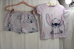 Girl's Polyester Pink white Disney Stitch M(8) Short sleeve Pajama top/short set - Picture 1 of 4