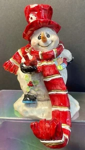 Home Interiors Happy Schneemann Strumpf Halter Weihnachtsdeko rot Mütze Schal Vogel - Bild 1 von 13