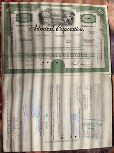 Admiral Corp. stock certificate Payee BATERMAN EICHLER HILL RICHARDS Inc 1972. - Picture 1 of 1