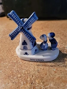 Vintage Delfts Blue Miniature Ceramic Windmill With Moving Blades  Holland Aruba - Picture 1 of 4
