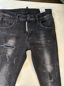 Dsquared2 Skinny Jeans Size 42 Black W Distressing, Paint Speckled - Picture 1 of 8
