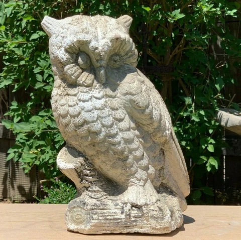 ANTIQUE XL PERCHED OWL Vintage Relic Home Garden Statue Plaster Piggy Bank Cover