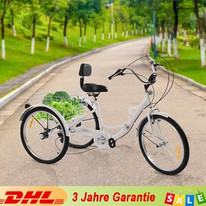 24" Zoll 7-Gang Klapprad Dreirad für Erwachsene 3-Räder Fahrrad mit Einkaufskorb - Bild 1 von 15