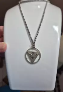 Vintage JCC STERLING Heiliger Geist Taube Anhänger Halskette Vogel fliegt herunter Dreieck - Bild 1 von 15