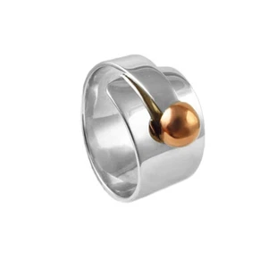 Copper and 925 Silver Wide Band and Bead Ring UK Size O - Picture 1 of 5