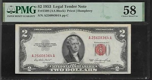US 2 Dollars 1953 PMG 58 Fr #1509 Legal Tender Note Priest/Humphrey - Picture 1 of 4