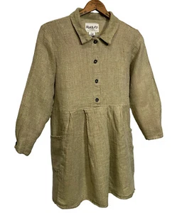 Vintage FLAX Seeds by Angelheart Jeanne Engelhart Thermal Linen Dress Medium M - Picture 1 of 7
