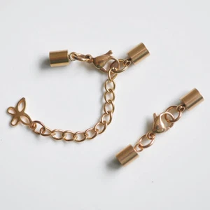Ø 3 4 5 mm Roségold Edelstahl Endkappen Karabiner-Verschluss + Kettchenanhänger - Bild 1 von 2