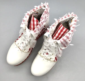 Women's Red Gingham Lace-Up Platform Boots US Size 9.0 - Picture 1 of 3