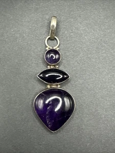 Sterling Silver Amethyst Onyx Statement Pendant 16g 925 T23 - Picture 1 of 5