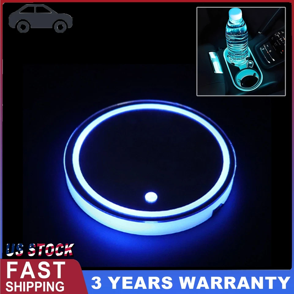 2Pc LED Car Cup Holder Lights Cup Coasters USB Rechargeable Interior Lighting US Foto 1 de 4