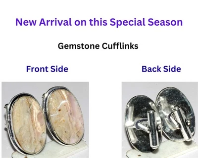 Trending Peruvian Pink Opal 925 Silver Plated Cufflinks 25X15mm AU q077 - Bild 1 von 3