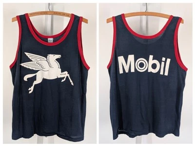 Vintage 70s Mobil Oil Pegasus Logo Promo Gas Pump Uniform The Knit Tank 5050 XL - Image 1 of 4