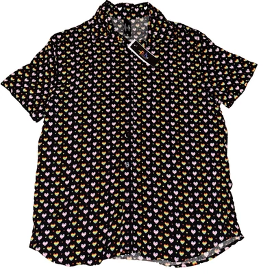 The Phluid Project Rainbow Heart LGBTQ Button-Up Short Sleeve Shirt NWT - Image 1 of 3