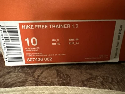 NIKE FREE TRAINER 1.0 MEN’S                         Size 10 Black/White - Image 1 of 4