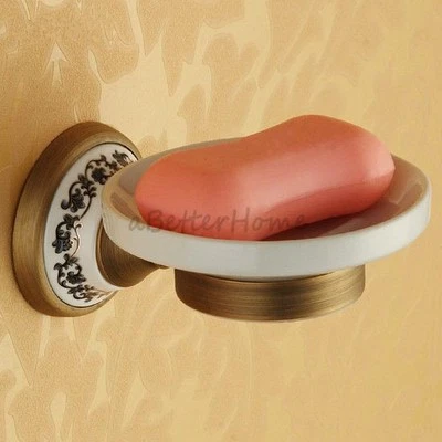 Bandeja de almacenamiento de baño de montaje en pared soporte para jabonera de ducha arte cerámica de latón antiguo Foto 1 de 3